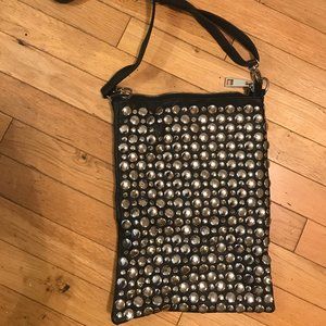 Silver Studded Black Leather Purse